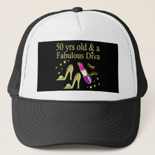 GORGEOUS GOLD 50TH BIRTHDAY DIVA DESIGN TRUCKER HAT