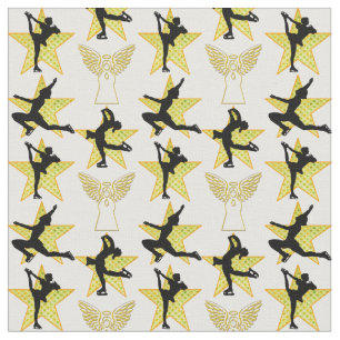 GORGEOUS GOLD FIGURE SKATING CHRISTMAS DESIGNS FABRIC