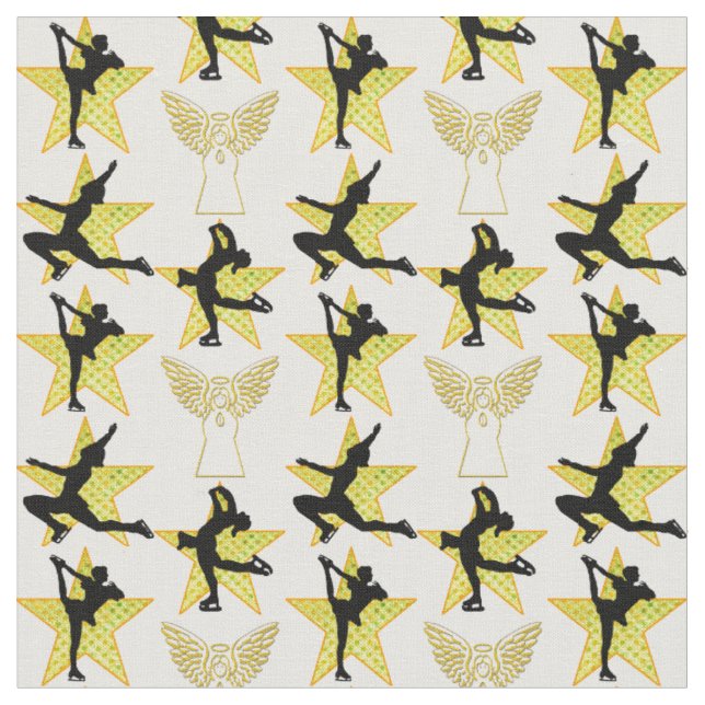 GORGEOUS GOLD FIGURE SKATING CHRISTMAS DESIGNS FABRIC (Close Up)