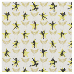 GORGEOUS GOLD FIGURE SKATING CHRISTMAS DESIGNS FABRIC