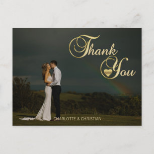 Gorgeous Gold Heart Photo Wedding THANK YOU Postcard
