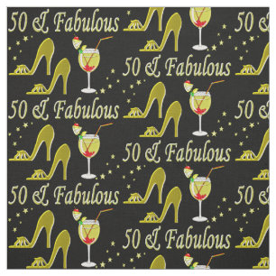 GORGEOUS GOLD HIGH HEEL AND MARTINI 50TH BIRTHDAY FABRIC
