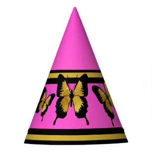GORGEOUS GOLD HOT PINK BOLD BLACK BUTTERFLIES PARTY HAT