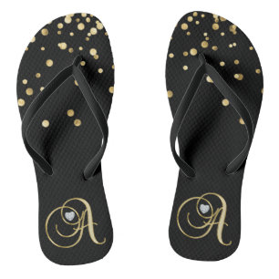 Gorgeous Gold Monogram Letter 'A' Diamond Heart Jandals