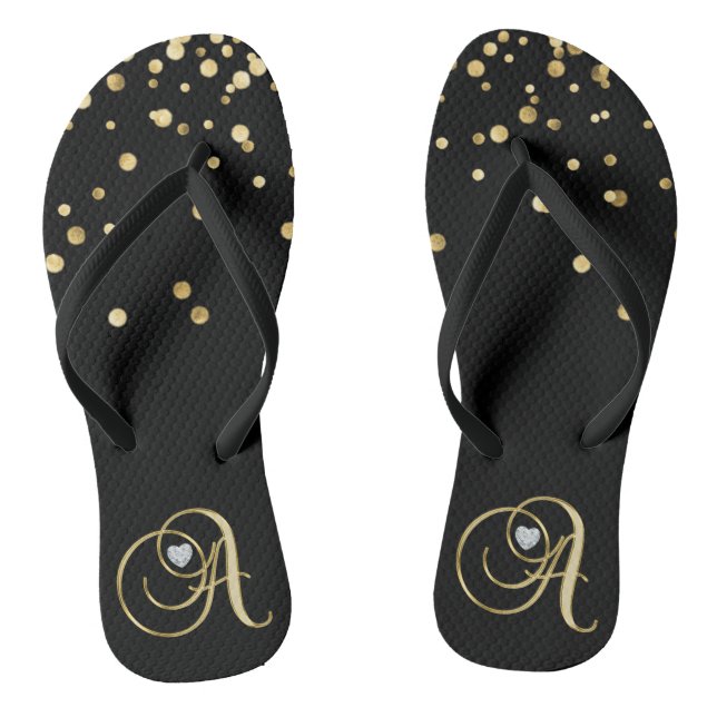 Gorgeous Gold Monogram Letter 'A' Diamond Heart Jandals (Footbed)