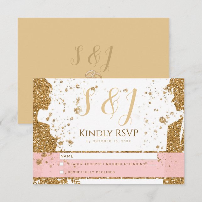 Gorgeous - Gold Pink RSVP 1 Card (Front/Back)