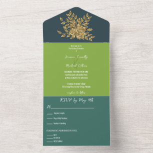 Gorgeous  Gold Rose's Wedding All In One Invitation