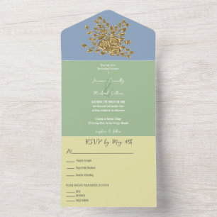 Gorgeous Gold Rose's Wedding All In One Invitation