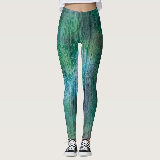 Gorgeous Green Blue Rainbow Texture Boho Colours Leggings (Front)