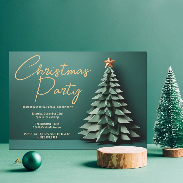 Gorgeous Green Gold Christmas Tree Holiday Party Magnetic Invitation (Creator Uploaded)