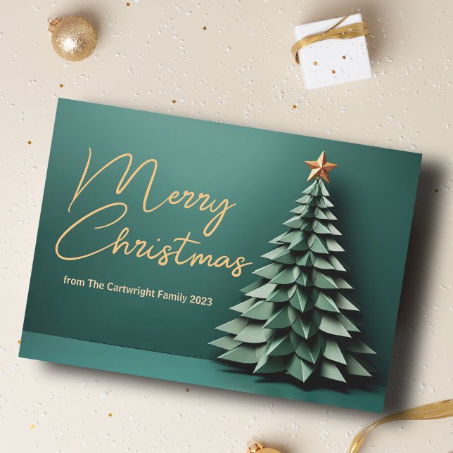 Gorgeous Green Merry Christmas Tree Custom Holiday Card (Creator Uploaded)