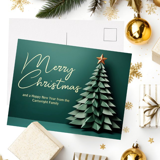 Gorgeous Green Merry Christmas Tree Gold Foil Holiday Postcard (Creator Uploaded)