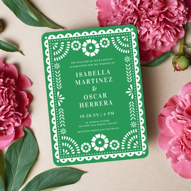 Gorgeous Green Papel Picado Inspired Wedding Invitation (Creator Uploaded)