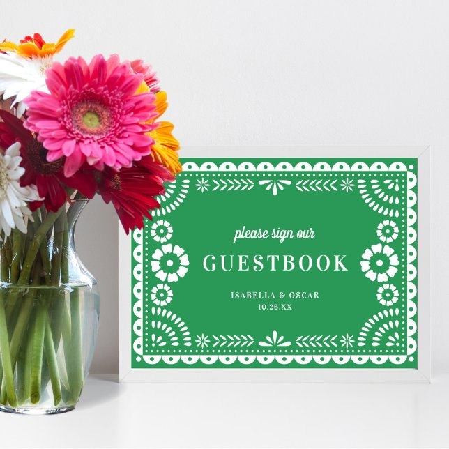 Gorgeous Green Papel Picado Wedding Guestbook Sign (Creator Uploaded)