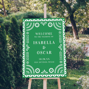 Gorgeous Green Papel Picado Wedding Welcome Sign