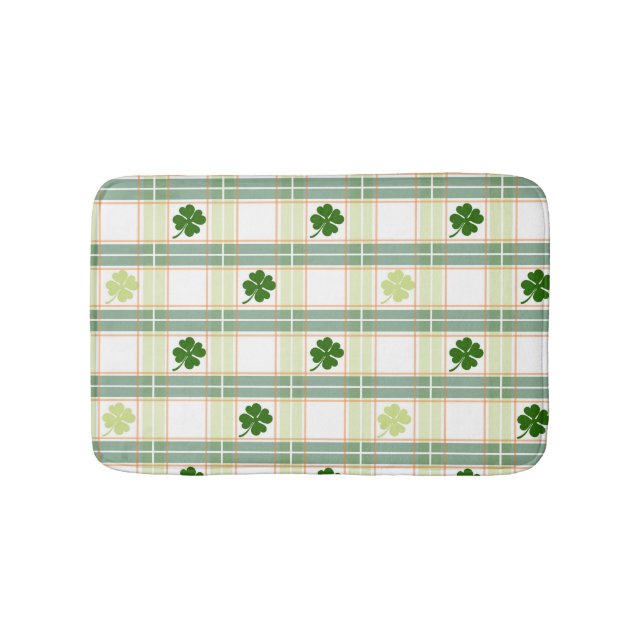 Gorgeous Green Shamrock Plaid Bath Mat (Front)