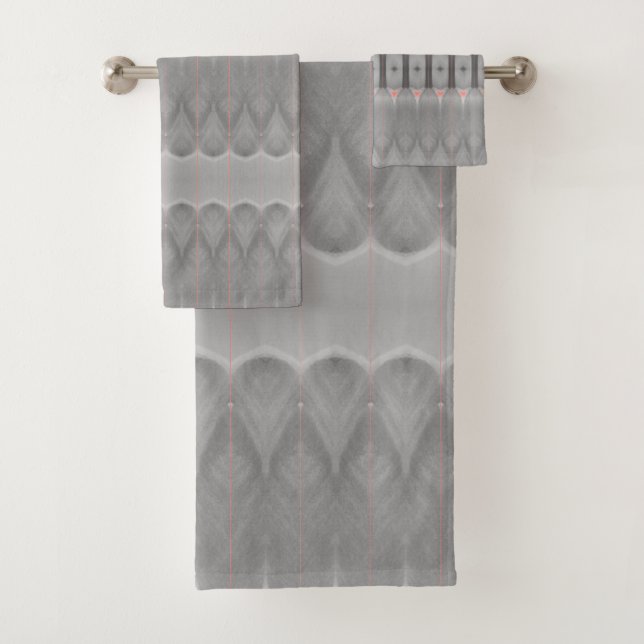 Gorgeous Grey and Coral Print Bath Towel Set (Insitu)