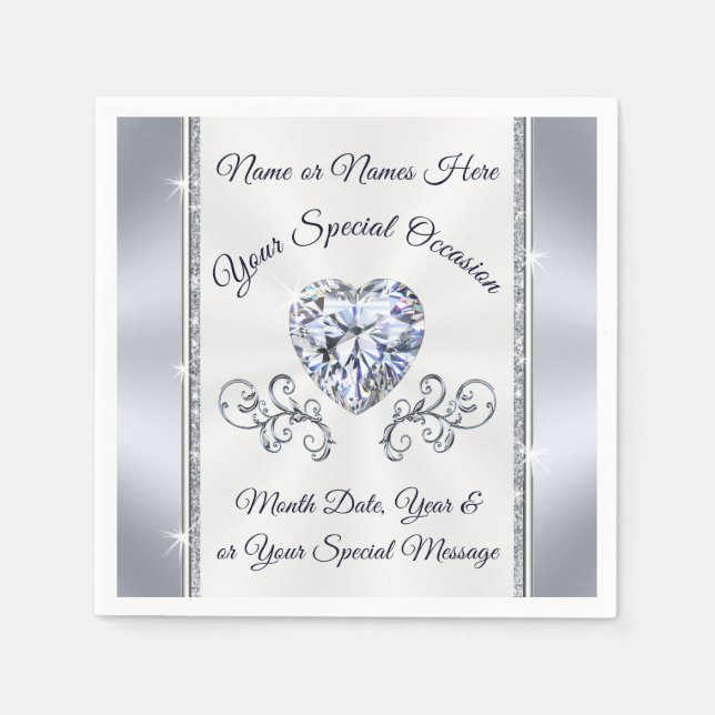 Gorgeous Heart Diamond Napkins Personalised (Front)