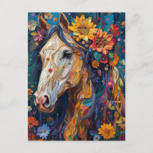 Gorgeous Horse With Colourful Flowers Postcard