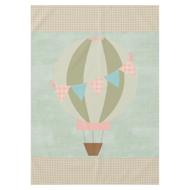 Gorgeous Hot Air Balloon Neutral Baby Shower Tablecloth (Front)