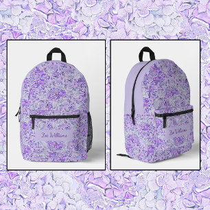 Gorgeous hydrangea pattern in lavender, floral  printed backpack