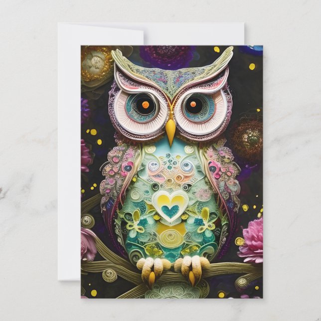 Gorgeous Intricate Winter Spring Owl Made of Ornat Card (Front)