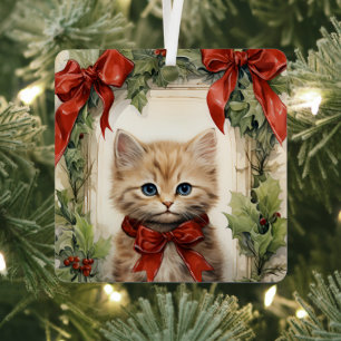 Gorgeous Kitten Christmas Metal Tree Decoration