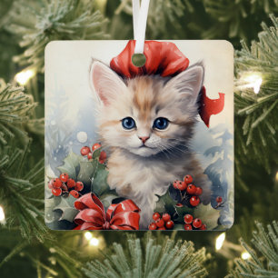 Gorgeous Kitten Christmas Metal Tree Decoration