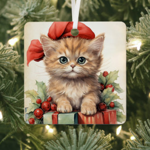 Gorgeous Kitten Christmas Metal Tree Decoration