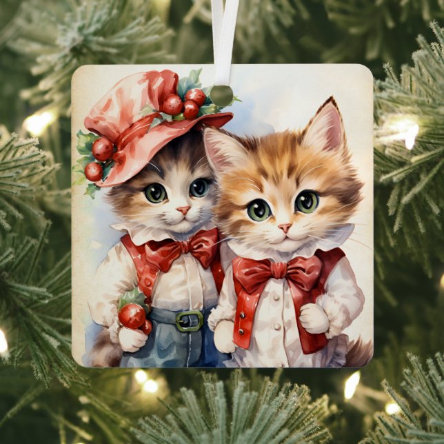 Gorgeous Kitten Couple Christmas  Metal Tree Decoration (Insitu)