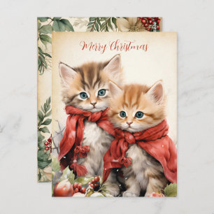 Gorgeous Kitten Couple Christmas Postcard