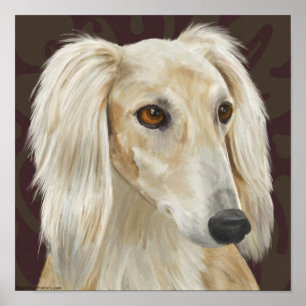 Gorgeous Light Fur Saluki Dog on Brown Background Poster