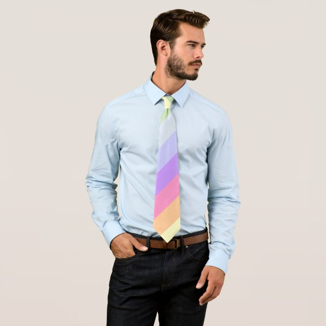 Gorgeous Light Pastel Rainbow Stripes Tie (In Situ)