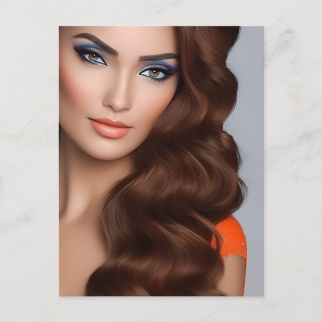 Gorgeous Long Haired Woman in Orange  Postcard (Front)