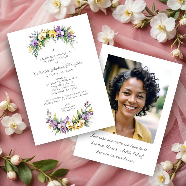 Gorgeous Lush Floral Oval Effect Photo Funeral Invitation (Gorgeous Lush Floral Oval Effect Photo Funeral Invitations Cards.)