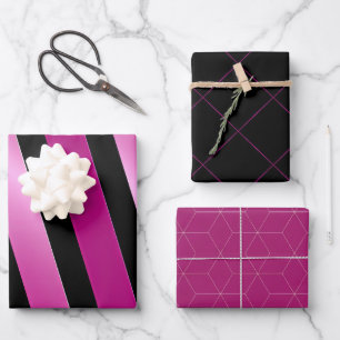 Gorgeous Magenta, Black and White Geometric Wrapping Paper Sheet