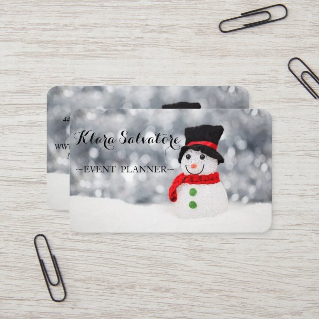 Gorgeous Magnificent Chrtistmas Snowing SNowman Business Card (Front/Back In Situ)