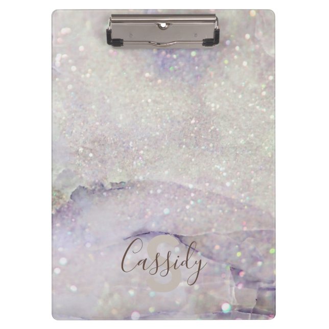 Gorgeous Marble and Glitter Sparkle Monogrammed Clipboard (Front)