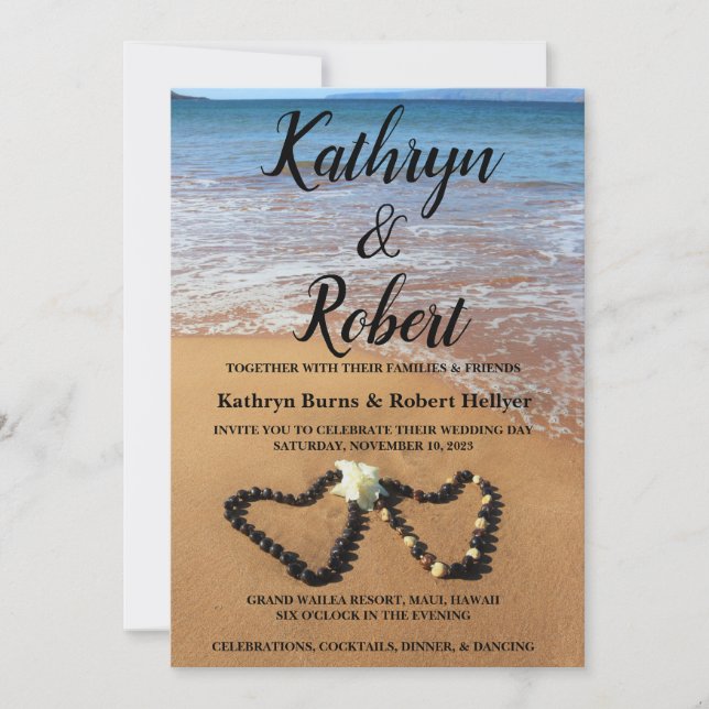 Gorgeous Maui Lei & Beach Wedding Invitation (Front)