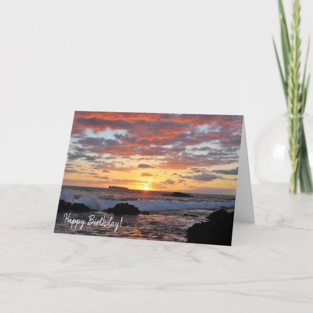 Gorgeous Maui Orange Sunset Birthday Card (Front)