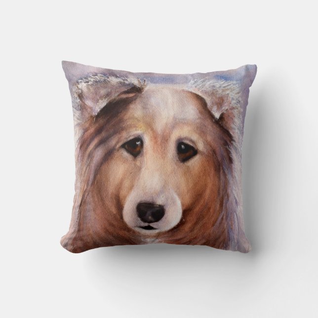 GORGEOUS MONOGRAM WATERCOLOR COLLIE PORTRAIT CUSHION (Front)