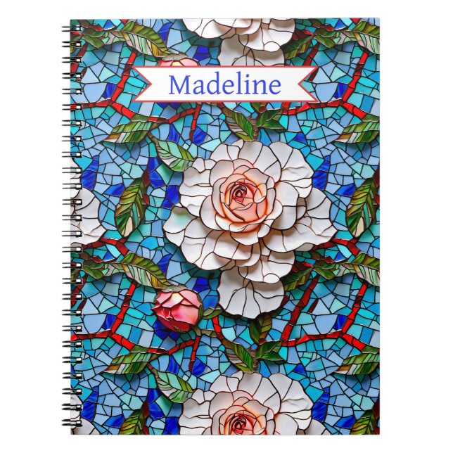 Gorgeous Mosaic Flowers Pattern Personalised Notebook (Front)