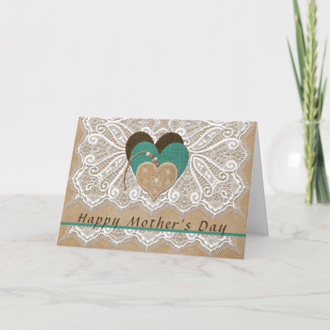 Gorgeous Mother's Day Card with Lace & Hearts (Front)