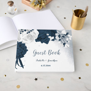 gorgeous navy blue &white flowers botanical guest book
