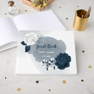 gorgeous navy blue &white flowers botanical guest book