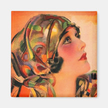 Gorgeous Orange Flapper 20's Gal with Scarf Magnet