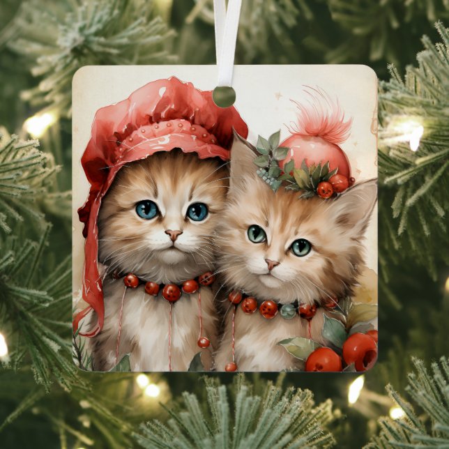 Gorgeous Orange Kitten Couple Christmas  Metal Tree Decoration (Insitu)