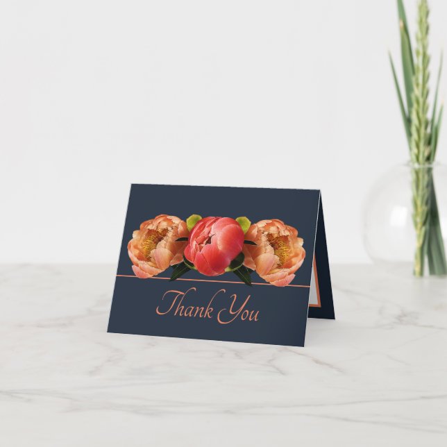 Gorgeous Orange Red Peony Floral Bouquet Thank You Card (Front)