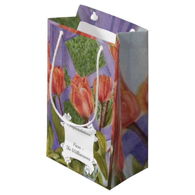 Gorgeous Orange Tulips Small Gift Bag (Front Angled)