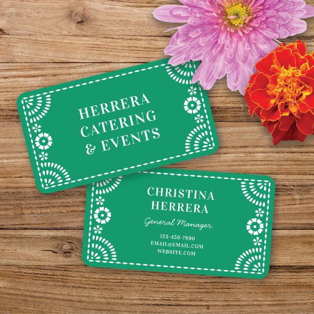 Gorgeous Ornate Green Papel Picado Frame Catering Business Card (Creator Uploaded)
